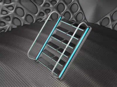 Sci-Fi Stairs - 19 - Silver Blue Neon Light Version Low-poly 3D model
