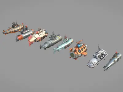 Submarine Pack Collection Low-poly 3D model