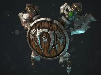 Orc Shield and Axes - World of Warcraft Low-poly 3D model
