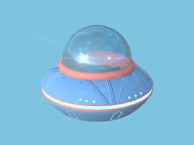Cartoon UFO A3 - SciFi Flying Saucer - Pink Blue Low-poly 3D model