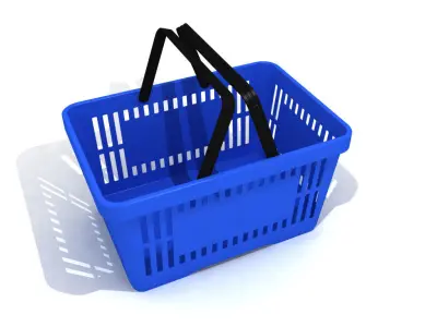 Blue plastic shopping basket for groceries 3D model