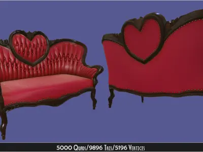 Antique Victorian Love Seat Sofa Furniture Low-poly 3D model