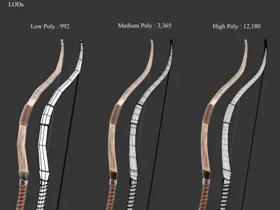 Medieval Noble Weapon Bow and Arrow Low-poly 3D model