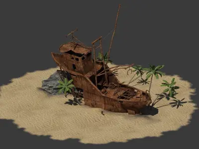 Shipwrecked Boat Low-poly 3D model