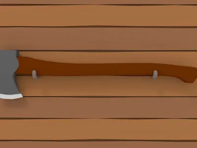 LowPoly Axe hanging on wooden wall Free low-poly 3D model