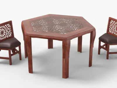 Oriental Arabesque Carved Mahogany Furniture 3D model