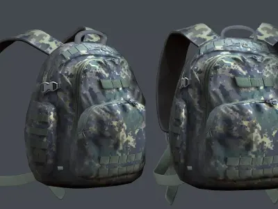 Backpack military combat Black baggage Low-poly Low-poly 3D model 6