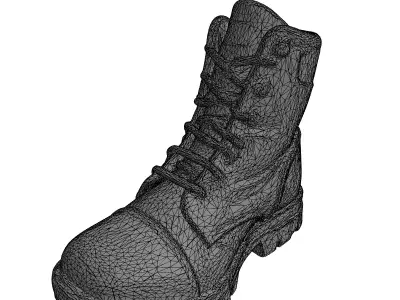 Realistic Scuffed Black Combat Boot Low-poly 3D model