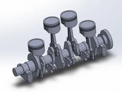 3D Solidworks 4 cylinders Engine plus awesome animation 3D model