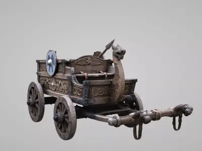 Medieval Viking horse-drawn chariot 3D model Low-poly 3D model