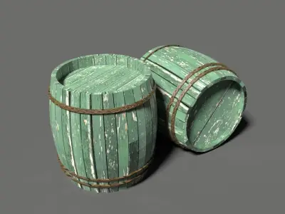 Wood Barrel Set 3D Model 4K Textures Low-poly 3D model