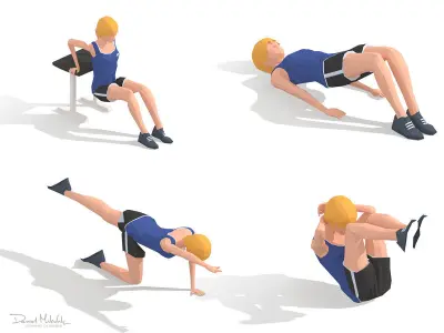 Exercise Animations Bundle Woman Low-poly 3D model