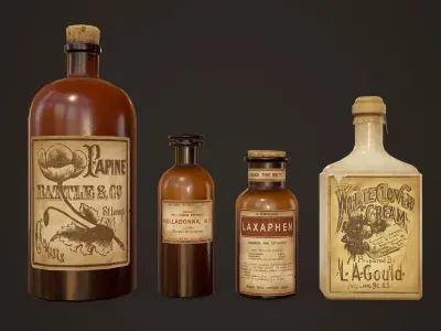 Antique Apothecary Bottles - PBR Game Ready Low-poly 3D model