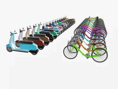 set of motorcycles and bicycles Low-poly 3D model