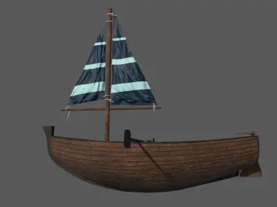 Wooden Boat Low-poly 3D model 4