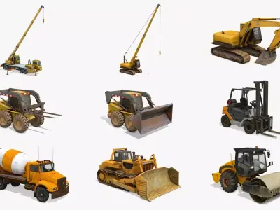 Construction Equipment Vehicles 9 Cranes 3D Models Low-poly 3D model