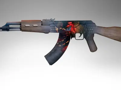 AK-47 low poly 3d model rifle Low-poly 3D model