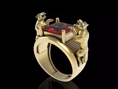 Princess Diamond Panther Head Cocktail Ring 3D print model