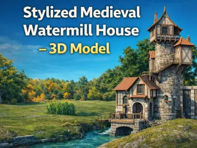 Medieval Watermill House 3D Exterior Model  Low-poly 3D model