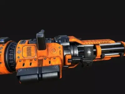 Minigun orange gun Low-poly 3D model