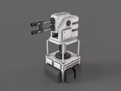 PBR Turret Gun 02 White Low-poly 3D model