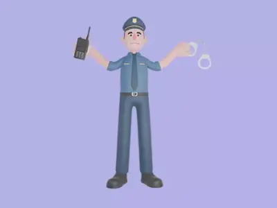 Stylized 3D Male Police Character - Cartoon Radio and Handcuffs 3D model