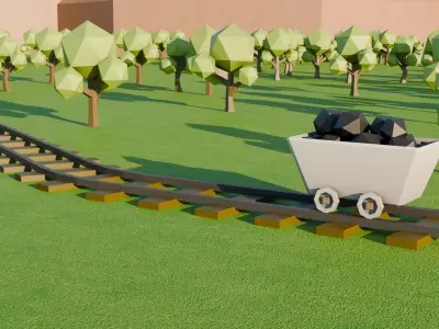 Low Poly Coal Cart and Mine Rail - Optimized Exterior Set 3D model