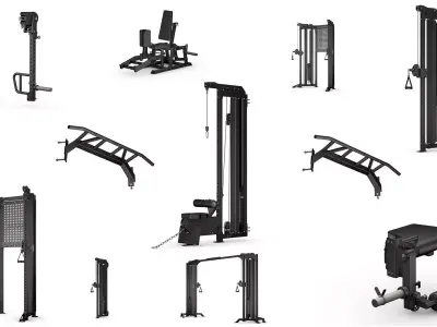 Gym Equipment set of 8 3D model