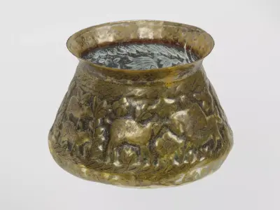 Brass Bowl Engraved Romanesque photogrammetry PBR 4K textures Low-poly 3D model