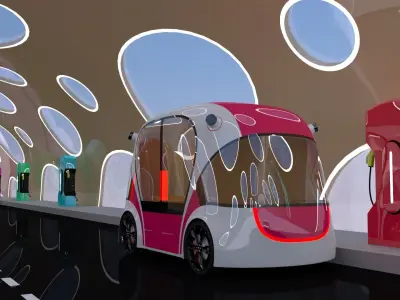EV charging station with future vehicles 3D model