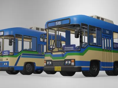 Classic Blue Thai bus cartoon 3D model 3D model