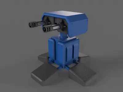 PBR Turret Gun 05 Blue Low-poly 3D model