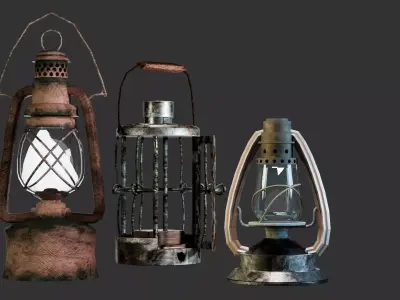 Vintage Rusty Lantern Pack - 3 Old Oil Lamps - Game Ready Low-poly 3D model