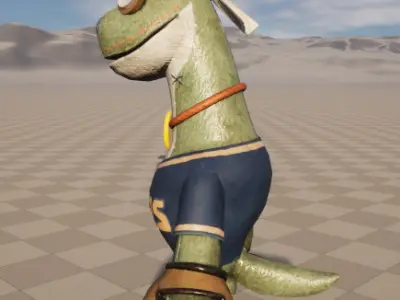 Stylish puppetry dinosaur baseball player strap skeleton skin Low-poly 3D model
