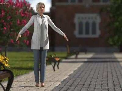 Elderly Lady in Casual Clothes T Pose 3D model
