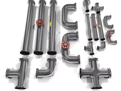 Pipes set of and fittings Low-poly 3D model