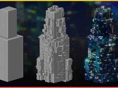 Procedural Sci-Fi Cyberpunk Effect Generator For Blender Low-poly 3D model