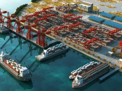Industrial Cargo Port And Container Terminal Complete Scene 3D model