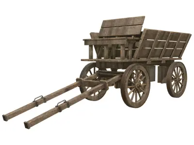 Medieval Wooden Cart 4 Low-poly 3D model