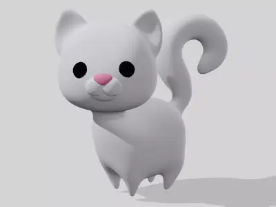 White cute cat  Low-poly 3D model