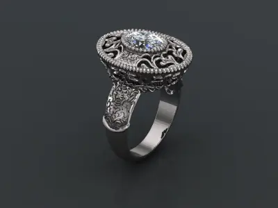 Antique Womens Stone Sterling Silver Ring 3D print model