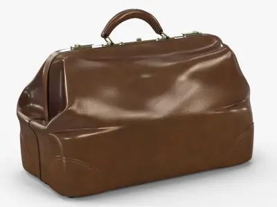 Antique Bag Brown Leather Closed 3D model