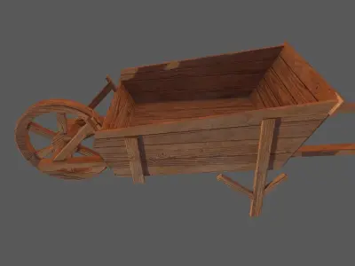 Wheelbarrow old wooden 3D model