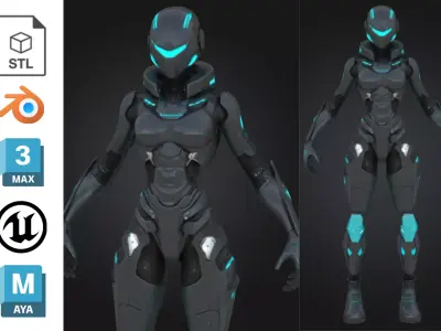 Futuristic Female Warrior Low-poly 3D model