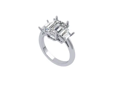 Emerald 3 Stone Art Deco Ring 3D print model buy