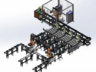 Battery cell double-speed chain processing line 3D model