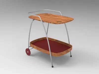 Trolley wooden with tray Low-poly 3D model