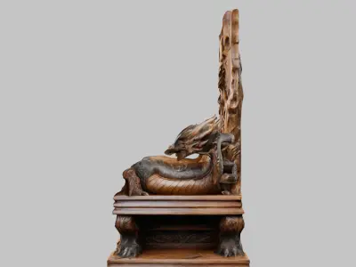 Medieval Fantasy Wooden Carved Dragon Throne Low-poly 3D model