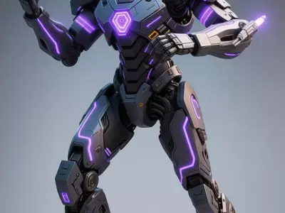 Purple Light Mech 3D Model Robot Glowing Lines Sci-Fi Design Low-poly 3D model