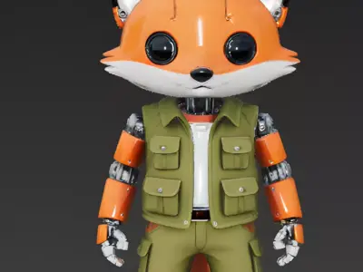 Realistic Robotic Fox in Vest 3D Model Low-poly 3D model